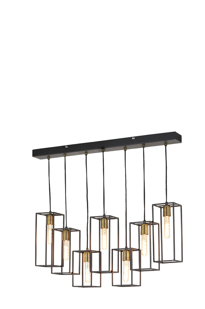 Light & Living - Hanglamp 'Marley' (7 stuks, Matzwart & Antique Bronze)