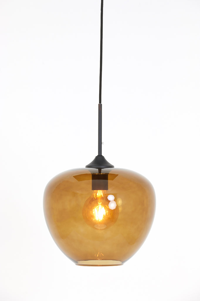 Light & Living - Hanglamp 'Mayson' (Maat M, Glass Brown & Black)