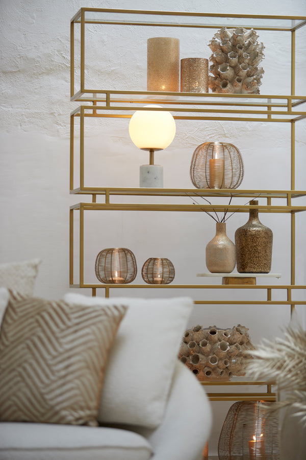 Light & Living - Tafellamp 'Medina' (Maat M, Antique Bronze & Glass Matt White)