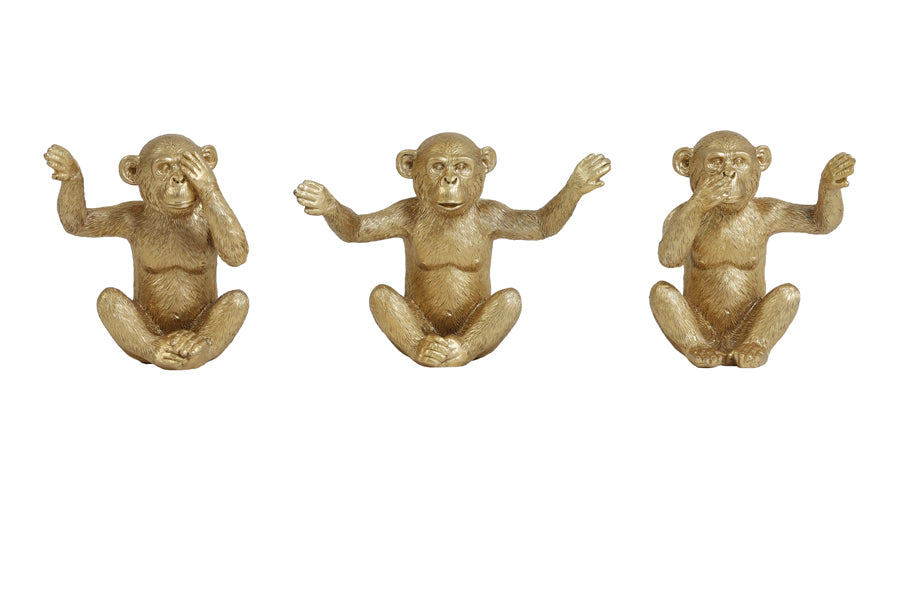 Light & Living - Decoratieve beeldjes 'Monkey' (Set van 3, Goud)