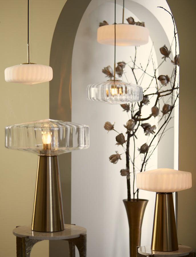 Light & Living - Tafellamp 'Pleat' (Maat L, Glass Clear & Gold)