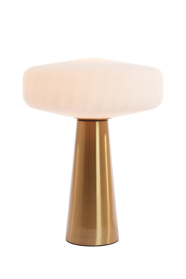 Light & Living - Tafellamp 'Pleat' (Maat L, Glass Matt White & Gold)