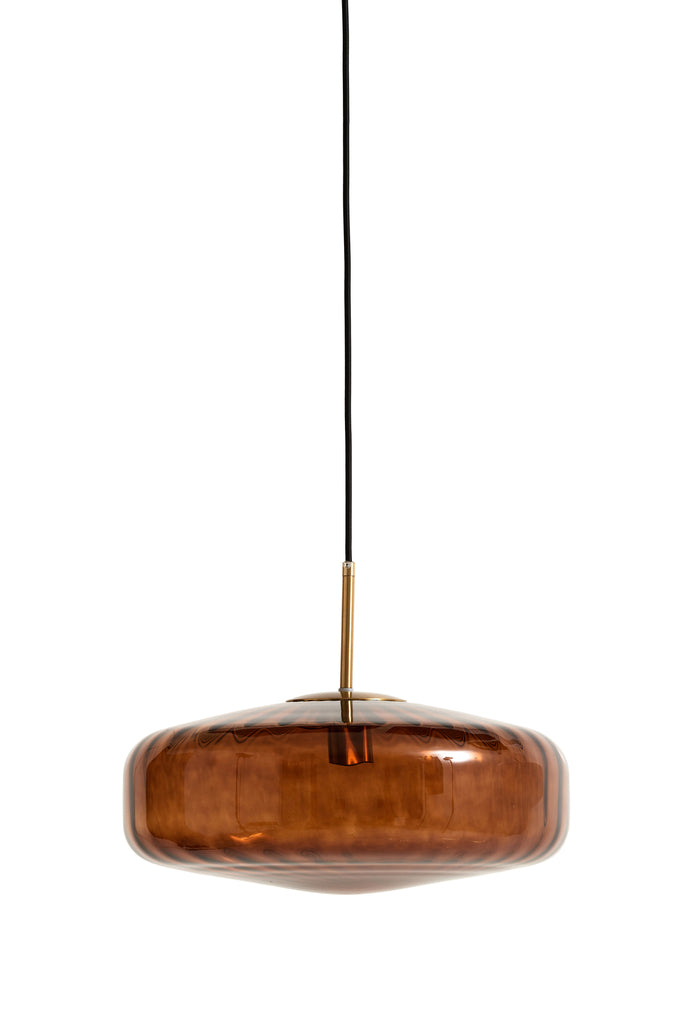 Light & Living - Hanglamp 'Pleat' (Maat M, Glas, Bruin & Goud)