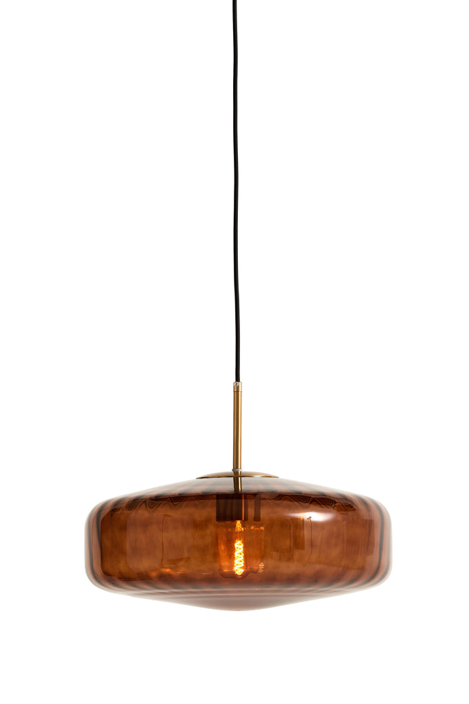 Light & Living - Hanglamp 'Pleat' (Maat M, Glas, Bruin & Goud)