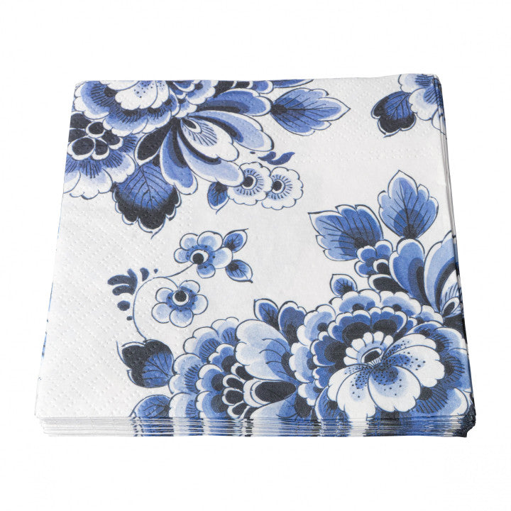 Heinen Delfts Blauw - Servetten 'Bloemen' - 20 stuks