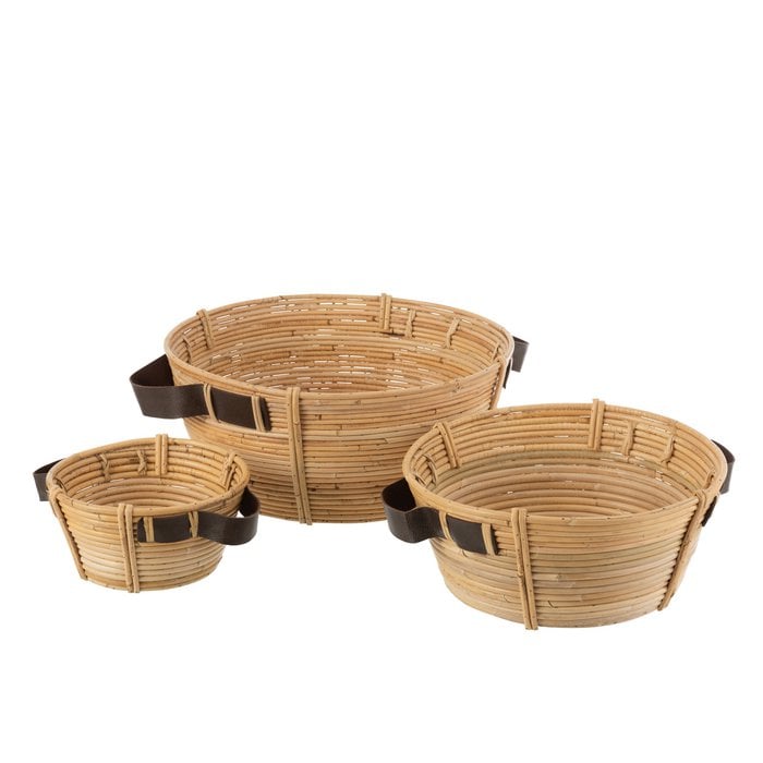 J-Line - Schalen met handvat 'Jippe' (Set van 3, Rotan)