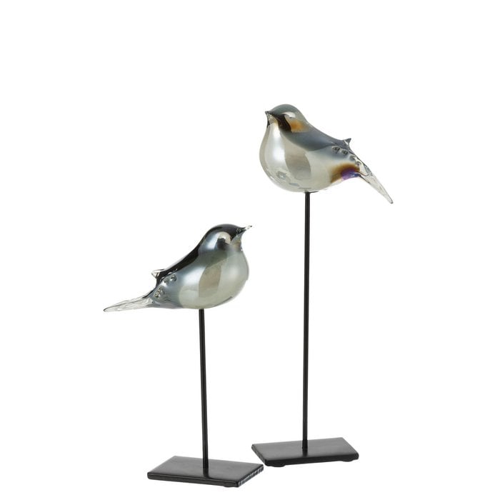 J-Line - Decoratief figuur 'Vogel op voet' (Grijs/Zwart)