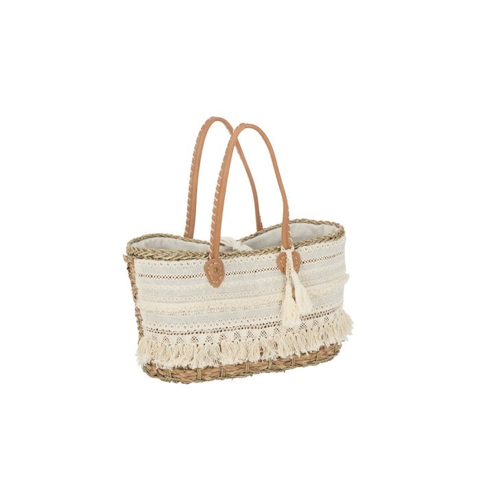 J-Line - Strandtas 'Kwast' (Jute, Wit, Maat S)