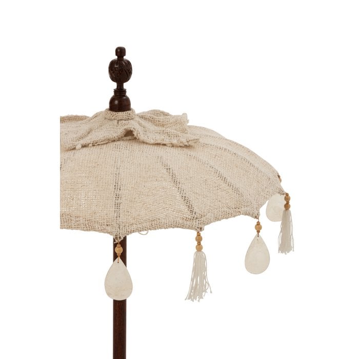 J-Line - Parasol met voet 'Bao' (Kwasten/Schelpen, Beige/Donkerbruin, S)