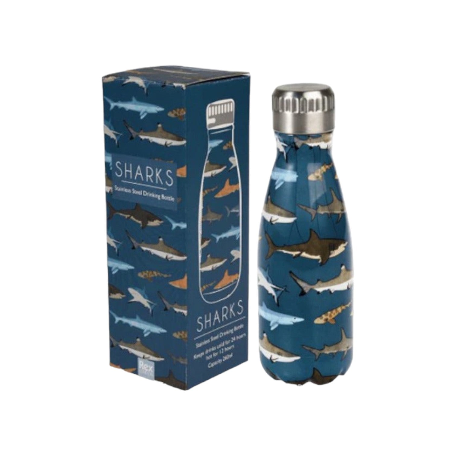 Rex London - Waterfles van staal 'Sharks' - 260ml