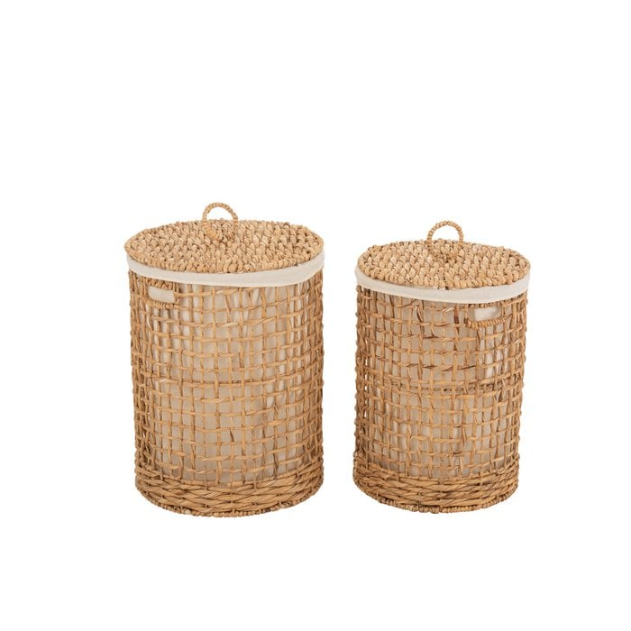 J-Line - Manden met deksel 'Won' (Waterhyacinth, Naturel, Set van 2)