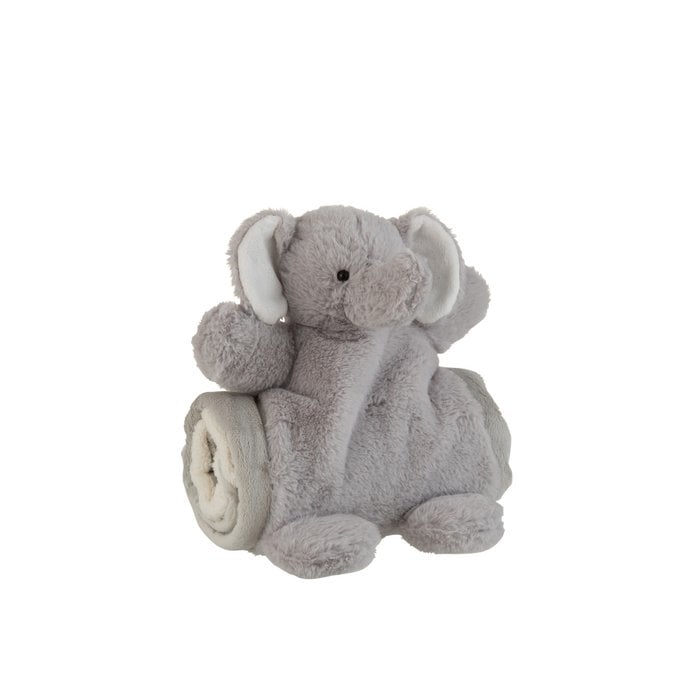 J-Line - Plaid met knuffel 'Olifant' (Grijs)