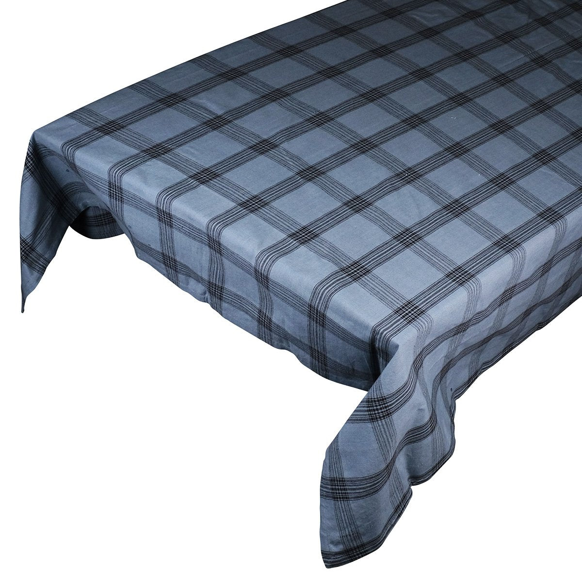 Linen & More - Tafelkleed 'Black Check' (140cm x 300cm, Mirage Blue)