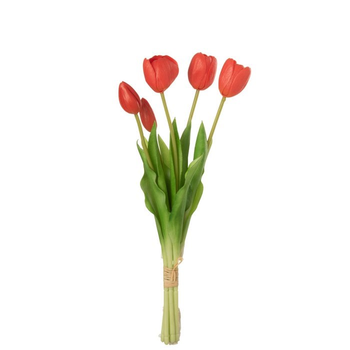 J-Line - Boeket kunsttulpen 'Munia' (Koraal, 5 stuks, Medium)