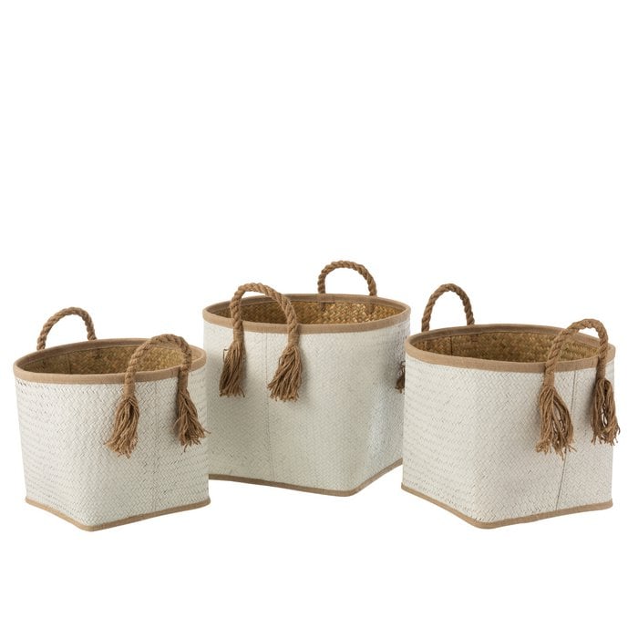 J-Line - Mand 'Palmblad' (Set van 3, Naturel/Wit)