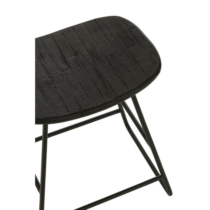 J-Line - Poef 'Florence' (Gerecycled Teak, Zwart, Small)