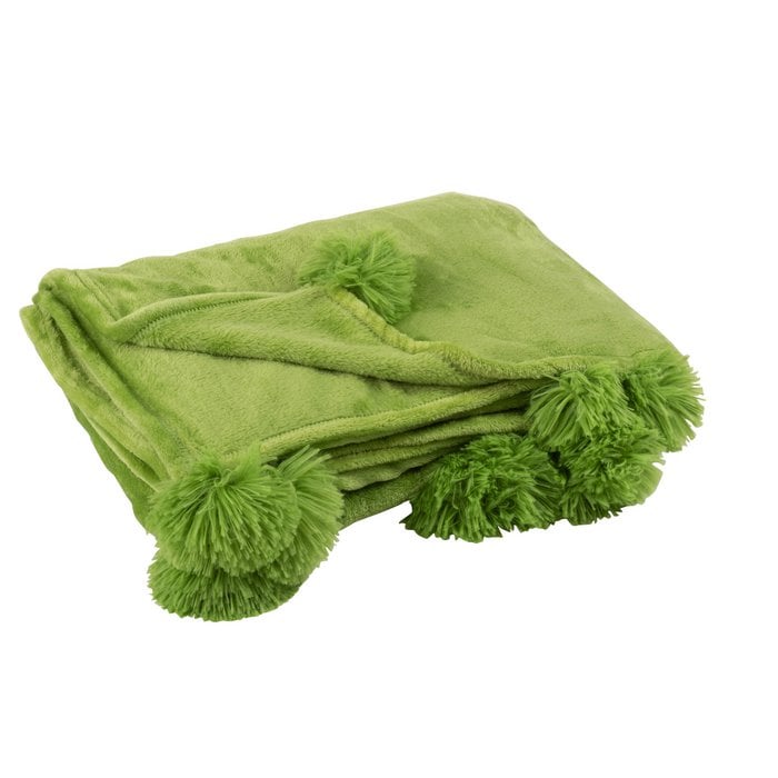 J-Line - Plaid 'Pompom' (170cm x 130cm) - Grasgroen