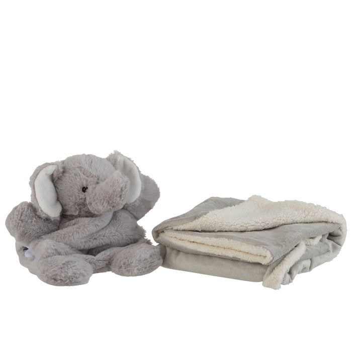 J-Line - Plaid met knuffel 'Olifant' (Grijs)