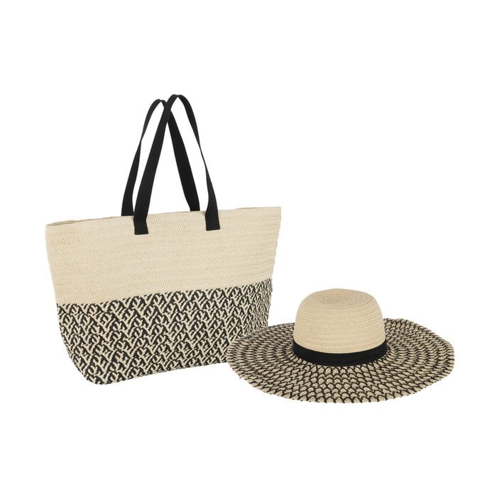 J-Line - Strandtas en hoed 'Santorini' (Beige/Zwart)