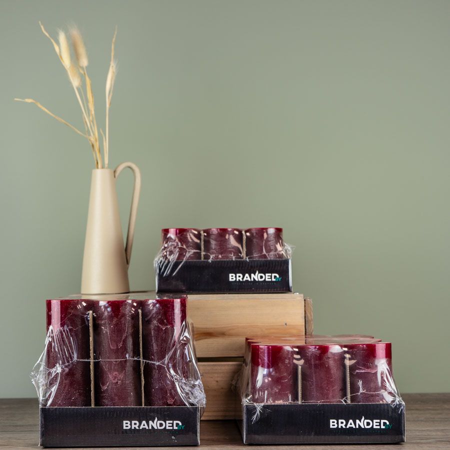 Branded By - Kaarsen 'Pillar' (Ø5cm x 10cm) - Wine Red (set van 9)