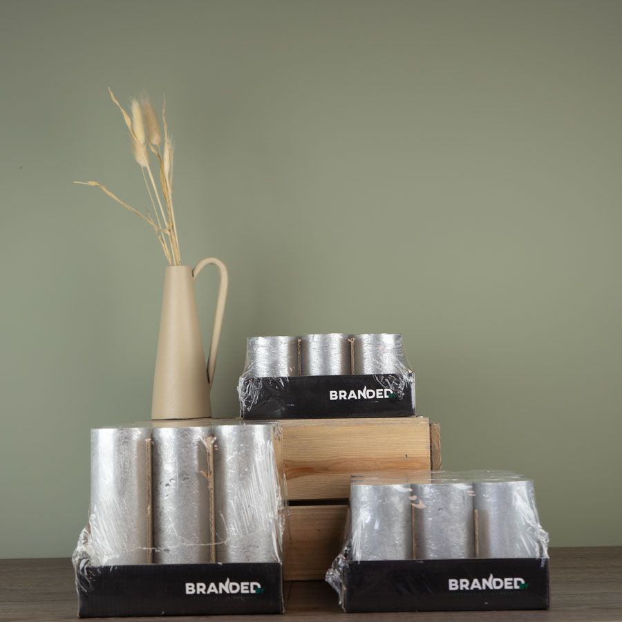 Branded By - Kaarsen 'Pillar' (Ø5cm x 10cm) - Silver (set van 9)